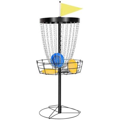 China Outdoor Playset Black Powder Coating Disc Golf Basket With Yellow Triangle Flag for sale