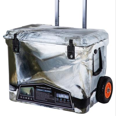 China Waterproof 60 Quart Outdoor Camping Picnic Ice Chest With Wheel Cooler Box With Wheels for sale