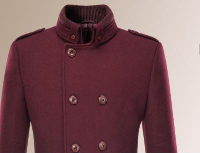 China Wine / Dark Red Stand Collar Business Causal Wool Blend Winter Coat Double-Breasted for sale