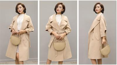 China Customized Overknee / MD Long Womens Wool Winter Coats With Belt Double Breasted for sale