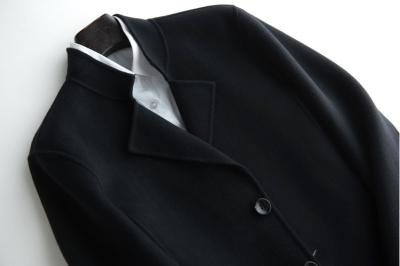 China Short Business Causal Slim Mens Wool Coats With Little Collar Black for sale