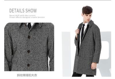 China Male Black / Gray Business Style Twill Wool Fabric Winter Coat With Single Button for sale