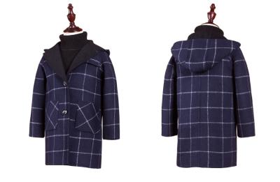 China Children'S Winter Double Faced Tartan Wool Blend Winter Coat With Hat Causal Style for sale