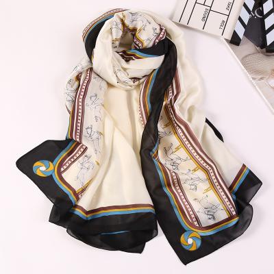 China 2021 Summer New Arrival 180*90cm Long Pattern Shawl Soft Smooth Luxury Elegant Floral Ice Silk Feeling Silk Scarf For Lady for sale