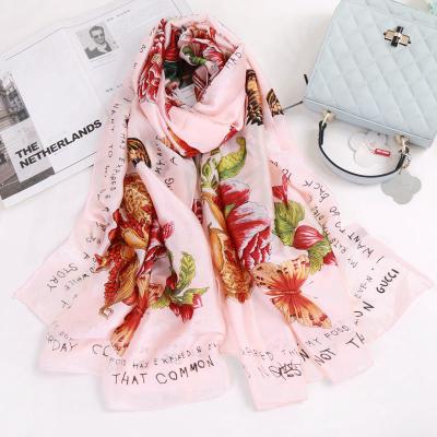 China Wholesale Hot Sale 180*90cm Long Floral Satin Shawl Pattern Feeling Silk Scarf Elegant Soft Smooth Luxury Scarf For Lady for sale