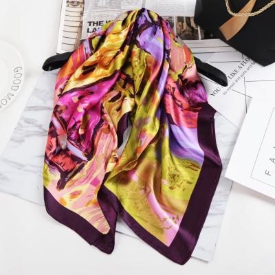 China 2021 luxury elegant type soft soft feeling springs new scarf vintage silk scarf 60*60cm square bright ice colors scarf for women for sale