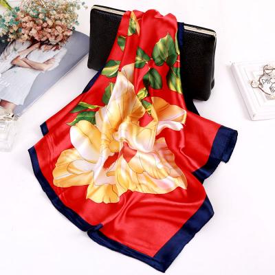 China 2021 summer new arrival elegant ice soft smooth luxury silk scarf fresh and soft scarf 60*60cm Chinese vintage scarf for lady for sale