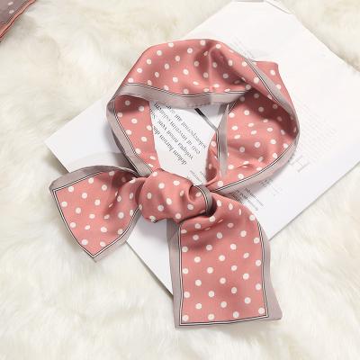 China 2021 Summer New Arrival Selling Good Quality 100*10cm Polka Dot Polka Dot Scarf Elegant Soft Luxury Smooth Ribbon Ribbon Silk Scarf For Women for sale