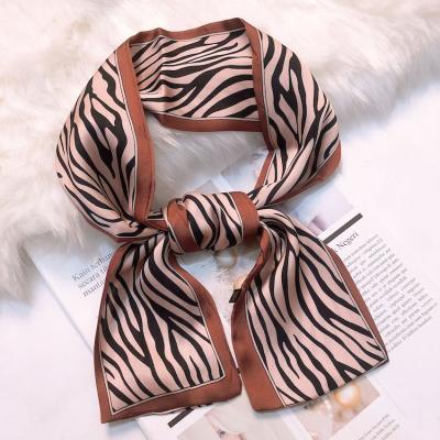 China 2021 New Arrival Summer Selling Good Quality 100*10cm Flame Zebra Print Ice Cream Cute Luxury Smooth Soft Sliver 2021 Feeling Silk Scarf For Women for sale