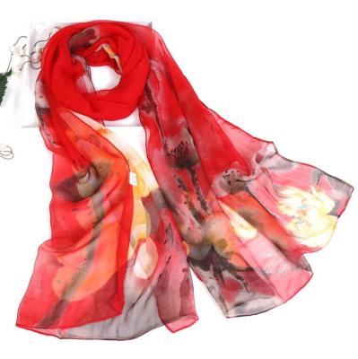 China Chinese Classic Chiffon Scarf Lotus Style Feeling 160*50cm Wholesale High Quality Elegant Luxury Smooth Soft Chiffon Scarf For Women for sale