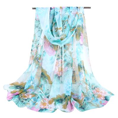 China 2021 High Quality Machine Printed Chiffon Scarf Peony Pattern Chiffon Hijab Elegant Luxury Smooth Soft Feel New Arrival 160*50cm Chiffon Scarf For Lady for sale