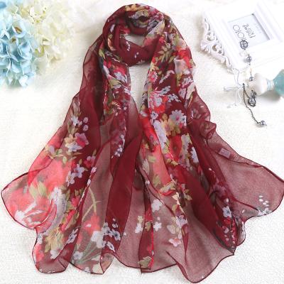 China 2021 New Arrival Soft Smooth Luxury Machine Printed Chiffon Chiffon Scarf 160*50cm Chiffon Scarf Plum Pattern Elegant Feeling Luxury Machine Printed Chiffon Scarf For Women for sale