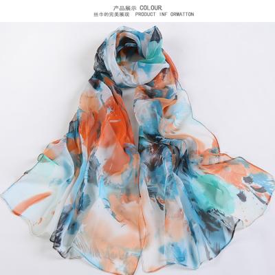 China Hot Sale Good Quality 160*50cm Chinese Classical Feeling Style Chiffon Scarf Machine Wholesale Hot Elegant Luxury Smooth Soft Chiffon Scarf Printed Scarf For Women for sale