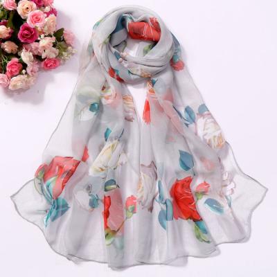 China 2021 New Arrival Chinese Style Chiffon Chiffon Ribbon 160*50cm Luxury Elegant Soft Feeling Spring Chiffon Rose Pattern Chiffon Scarf For Women for sale