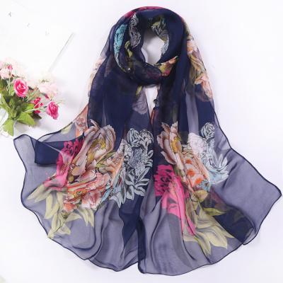 China 2021 Hot Selling 160*50cm Feeling 160*50cm Hot Selling 160*50cm Chiffon Shawl Elegant Hot Elegant Machine Printed Chiffon Ribbon Peony Chiffon Scarf For Women for sale