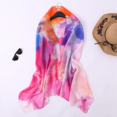 China Wholesale Hot Selling Elegant Luxury Smooth Feeling Ethnic Scarves Machine Print Color Matching 130*180 Chiffon Shawl Beach Towel For Women for sale