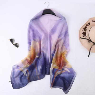 China 2021 New Arrival 130*180cm Feeling Pattern Chiffon Hijab Machine Print Floral Beach Towel Soft Smooth Luxury Elegant Chiffon Scarf For Women for sale