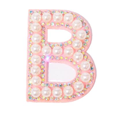 China Environmental Inspection Hotfix 3D Applique ABC Letter crysal rhinestone beaded English letter patches alphabet embroidery sticker for sale