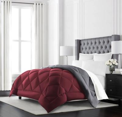 China Red Grey Bicolour Microfiber Duvet Set Queen Size Soft Durable 80gsm 90gsm for sale