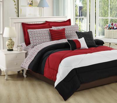 China Red Black Stripe Printed Microfiber Comforter Queen Size Warm 100 Microfiber Duvet Cover for sale