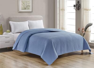 China Soft Ultrasonic Bed Spread Blue Polyester Solid Pattern Comforter Sets Queen Machine Washable for sale