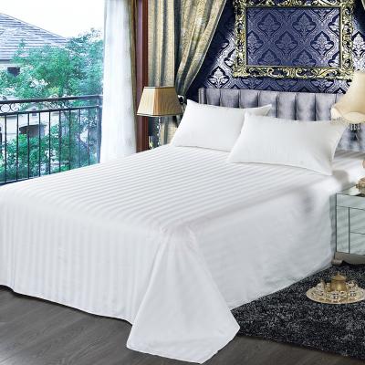 China All Season White/Blue Cotton Sateen Stripe Bed Sheet Set with Hypoallergenic Feature for sale