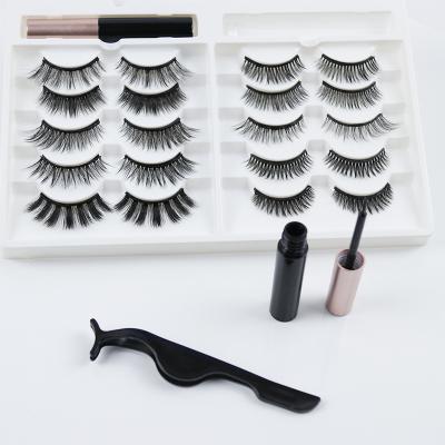 China Private Label 5 Thick Powerful Magnets Mink Silk Strip False Eye Lashes 3 Pair Magnetic Eyeliner Lashes Set Magnetic Eyelashes for sale