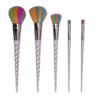 China Angular Blush Rainbow Hair Makeup Set Brush Base Blush Eyes In Unicorn Powder Mix Makeup Brush Rainbow Hair Brush Cosmetic Kit 5pcs/set for sale