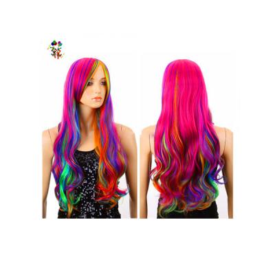 China Water Wave Long Wave Adult Rainbow Colors Synthetic Cosplay Wigs HPC-1293 for sale