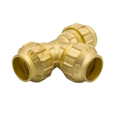 China Pipe lines connect compression tube fittings china 16mm pe pipe fitting brass equal reducing tee for sale