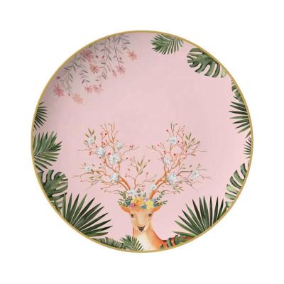 China Wholesale Stocked Kitchen Utensils Christmas Pink Round Head Plate Porcelain Dinnerware Set for sale