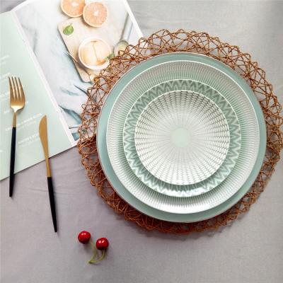 China Stocked Wholesale Cheap Kitchen Instruments Bone China Charger Plates Ceramic Plates Dishes Sets for sale