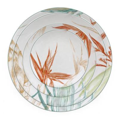 China Tropical Leaf Dinnerware Set Dish Set China Stocked Ceramic Serving Dinner Dishes Sets Wholesale for sale