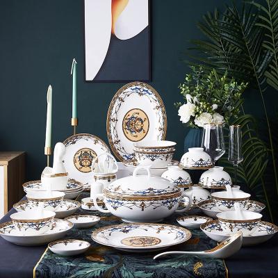 China Hot Sale Ceramic Dinnerware Stocked Set Luxury Fine Bone China Dinnerware Sets for sale