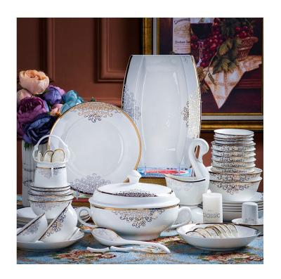 China Stocked 60 Jingdezhen Bone China Bone China Ceramic Tableware Set Aegean Gold Ceramic Tableware for sale