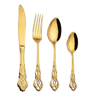 China Tableware Spoon Fork Knife Fork Flatware Gold Stainless Steel Cutlery Set Sustainable High Quality Wedding for sale