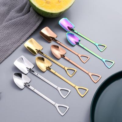 China Creative Stainless Steel Spoon Tea Shape Shovel Coffee Sugar Spoon Ice Cream Dessert Watermelon Wholesale Viable Spoon for sale