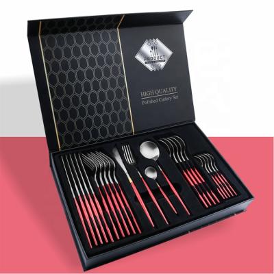 China Viable New Wholesale 304 Portugal Stainless Steel Colored Flatware Set 24 Pieces Cutlery Sets For Wedding Party With Gift Box for sale