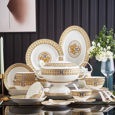 China Stocked New Designs Jingdezhen 60 Kitchen Bone China Main Dishes Set Mosaic Ceramic Tableware for sale