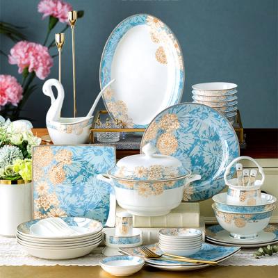 China New Chinese style tableware wholesale porcelain hotel restaurant tableware ceramic stocked ware for sale