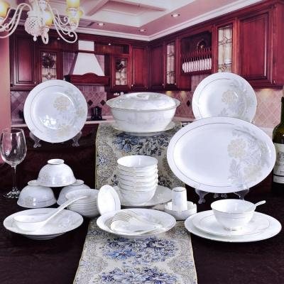 China New Arrival Stocked Ceramic Bowls and Dishes Cutlery Set Fine Bone China 46 Piece Cutlery Set/Ceramic Dinner Set for sale