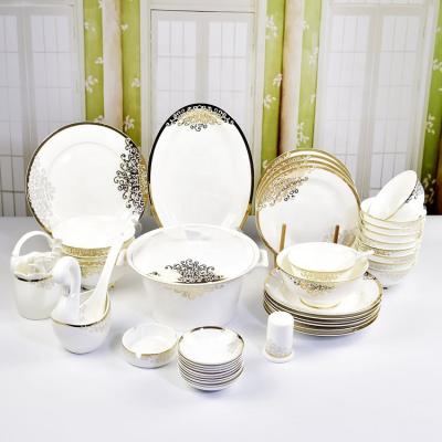 China Wholesalebone Porcelain Dinnerware Stocked Gift Box Set Ceramic Luxury 50pcs Dinnerware Sets Gold Rim Bone China for sale