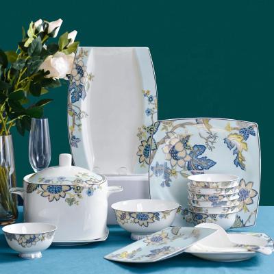 China Stocked Wholesale Luxury Kitchen Dinnerware Sets Fine Bone China Bowls Dishes Ceramic Dinnerware Sets Homeware for sale