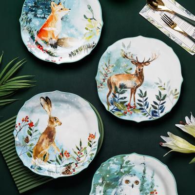 China 10.5 Inch Steak Dish Ceramic Steak Dish Sustainable Nordic Tableware Western Style Insid Animal Forest for sale