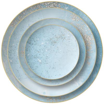 China Wholesale Custom Dinnerware Stocked Sets Sky Blue Bone China Fine Ceramic Dinner Set Charger Dish Sets for sale