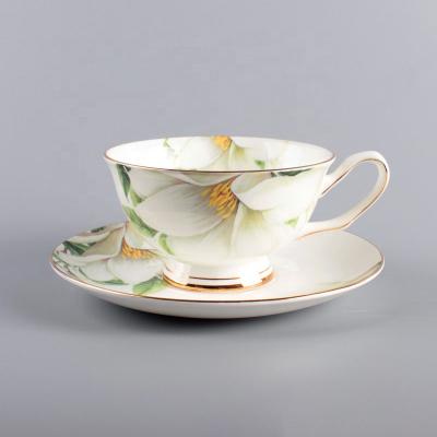 China High Quality Ceramic Fine Stocked Bone China Cup Saucer 200ml Bone China Tea Cup Sets In Coffee Cup for sale