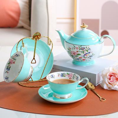 China Nordic Luxury Stocked Bone China Coffee Set Afternoon Tea Coffee Cup Saucer Porcelain Coffee Kettle Set for sale