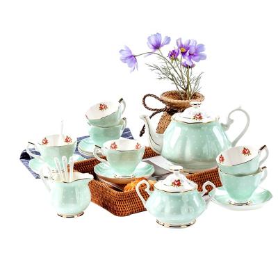 China Fashionable Fine Bone China Coffee Pot Set Porcelain Royal Stocked Royal British Tea Set for sale