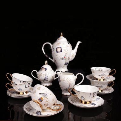 China Stocked European Style 15 Head Coffee Set Coffee Nceramic Cup And Saucer Set British Afternoon Tea Set for sale