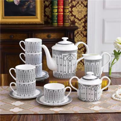 China Hot Stocked Sell Royal 15pcs Gray Stripe Kitchen Accessories Ceramic Coffee Tea Sets for sale